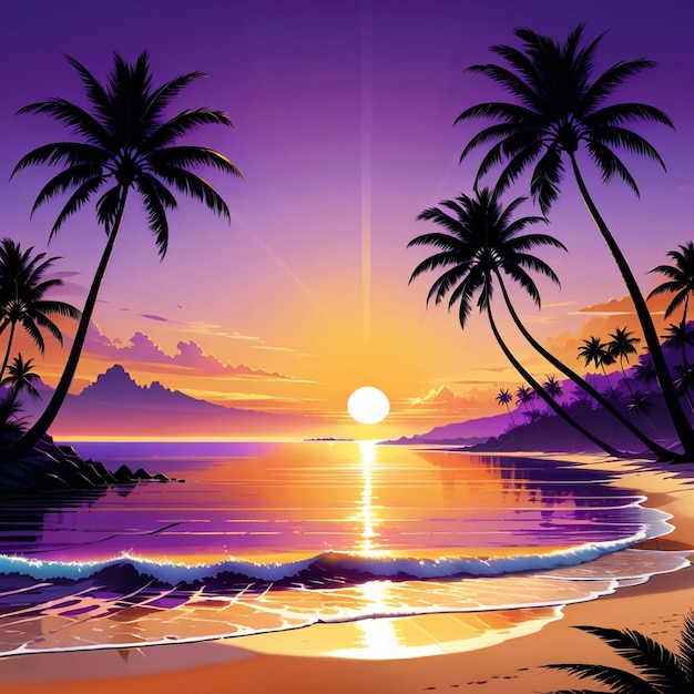 Palm sunday vector summer landscape with silhouettes of palm trees