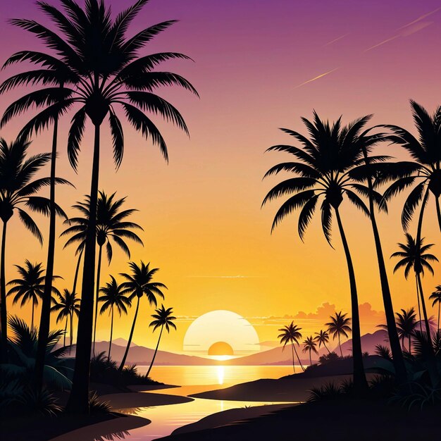 Palm Sunday vector summer landscape with silhouettes of palm trees