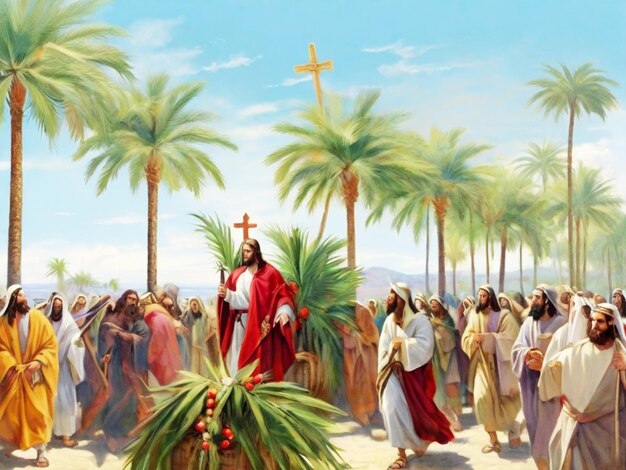 Palm Sunday with cross background Christian moveable feast that falls on the Sunday before Easter