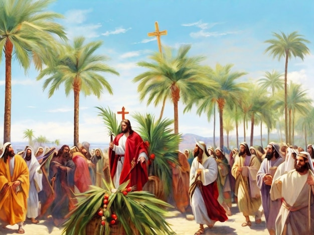 Palm Sunday with cross background Christian moveable feast that falls on the Sunday before Easter