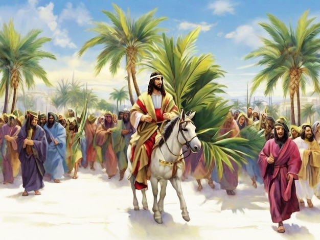 Palm Sunday with cross background Christian moveable feast that falls on the Sunday before Easter