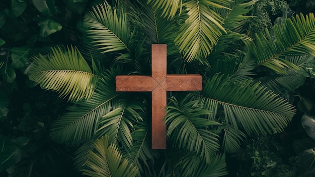 Palm Sunday Wooden Cross with Sunlit Bokeh Background