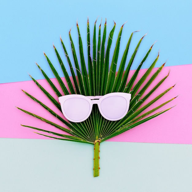 Ладонь и солнцезащитные очки. Тропический стиль минимализм