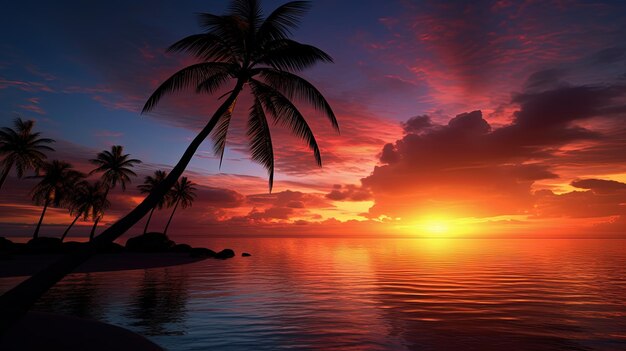 Photo palm tree against stunning sunset silhouette