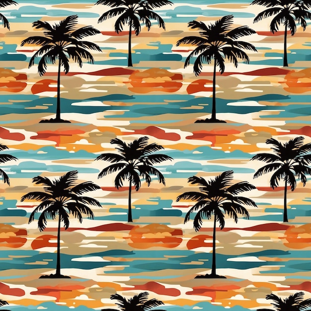 Фото Генеративный повторяющийся узор пальмы и пляжа ai