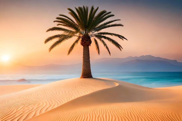 Palm tree on the beach at sunset