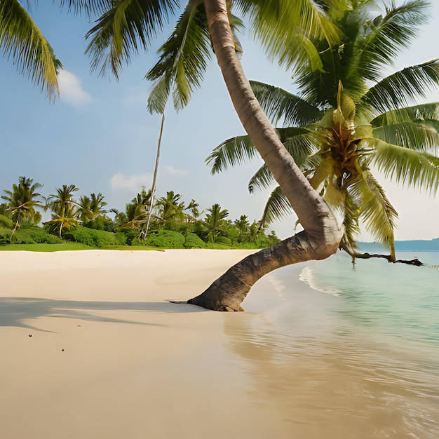 пальма на пляже с океаном на заднем плане
