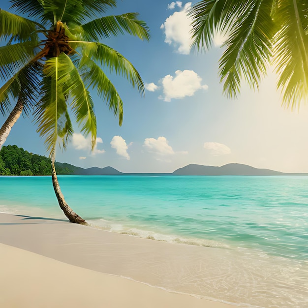 a palm tree on a beach with a sky background