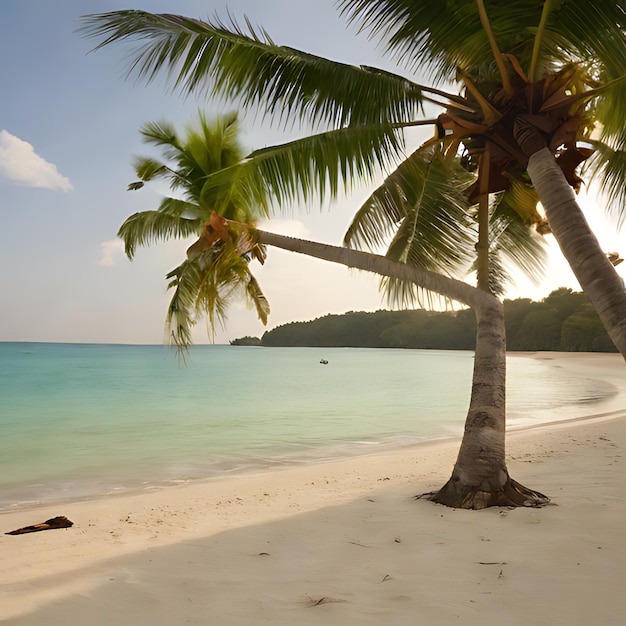 Photo a palm tree on a beach with a sky background