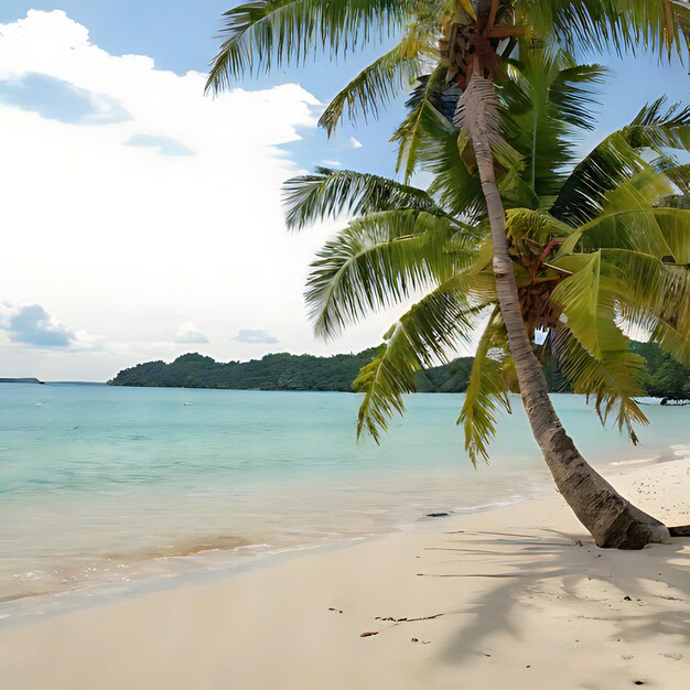 a palm tree on a beach with a sky background