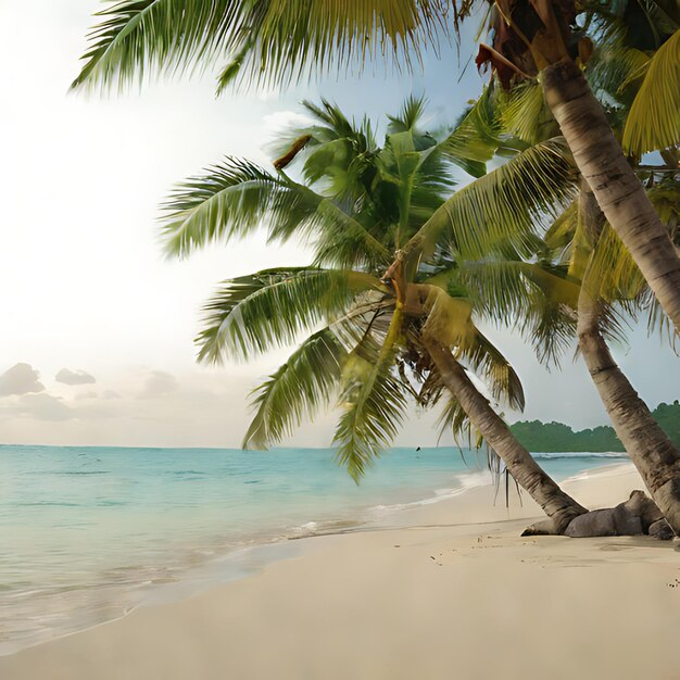 a palm tree on a beach with a sky background