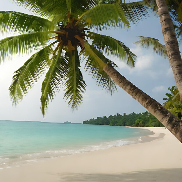 a palm tree on a beach with a sky background