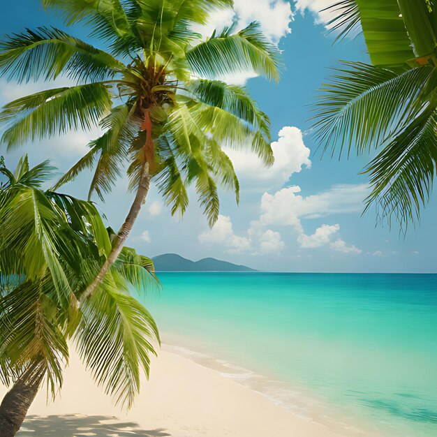 Photo a palm tree on a beach with a view of the ocean