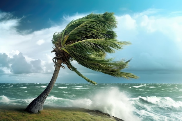 Palm tree bending in the hurricane