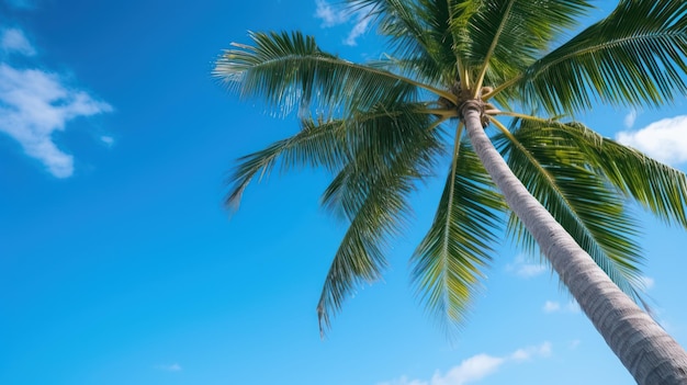 Palm tree and blue sky bottom view background