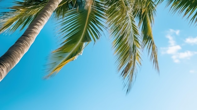 Palm tree and blue sky bottom view background