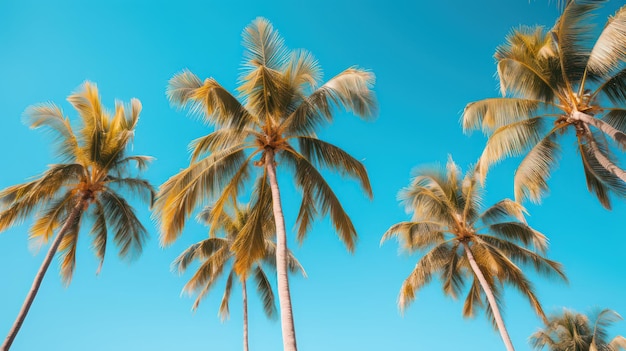 Palm tree bottom view with blue sky