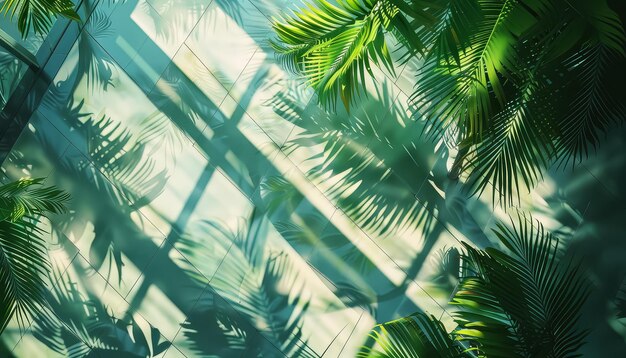 Photo a palm tree casts a shadow on a tiled patio