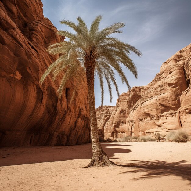 a palm tree in the desert is in the desert.