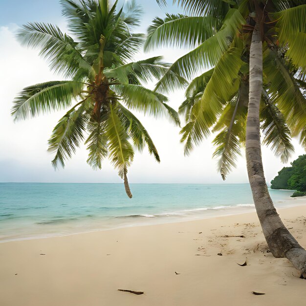 a palm tree is on the beach and the ocean is in the background