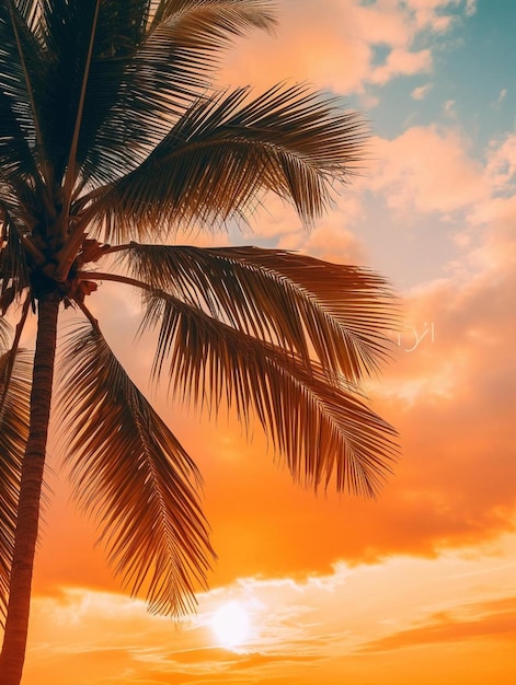 Photo a palm tree is in front of a sunset