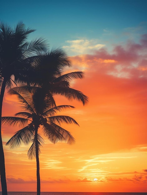 a palm tree is in front of a sunset