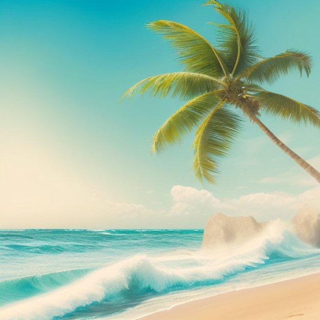 пальма в песке и океан - это рисунок пальмы