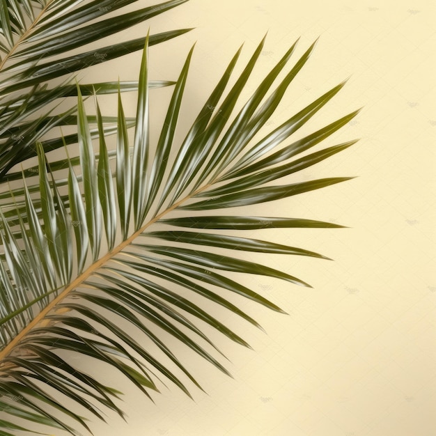 A palm tree is shown against a yellow background.