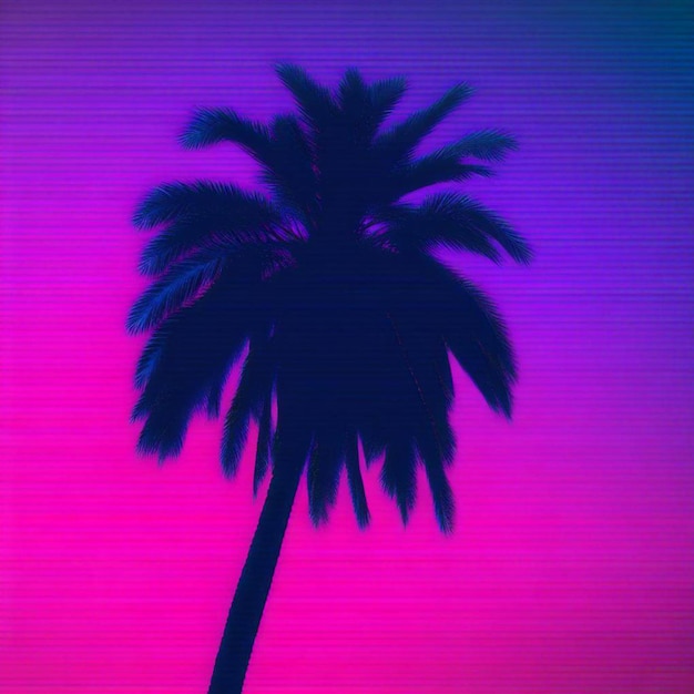 Photo a palm tree is silhouetted against a colorful background