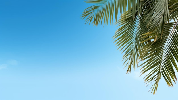 Palm tree leaf on blue sky vocation summer background