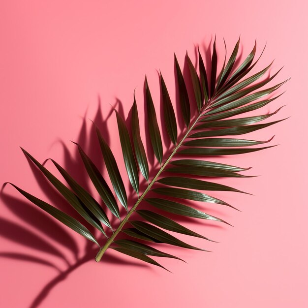 a palm tree leaf lightly flaking on a light pastel color background