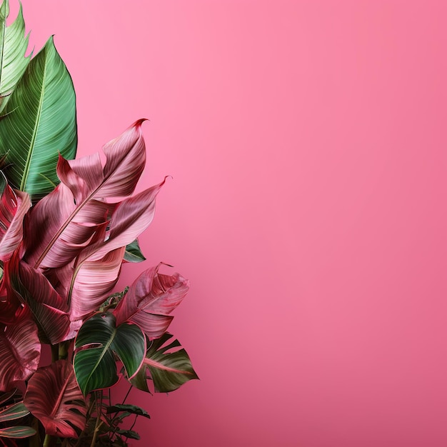 a palm tree leaf lightly flaking on a light pastel color background