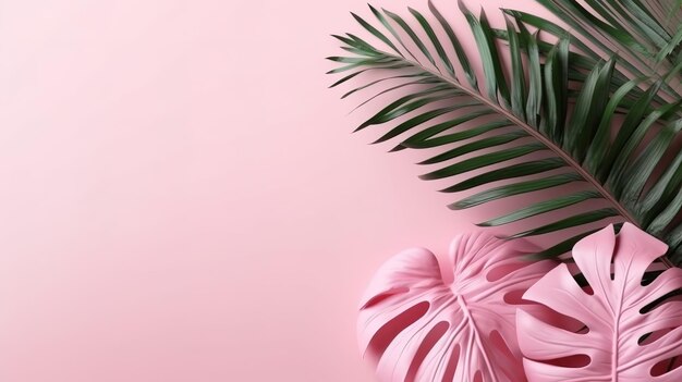 a palm tree leaf lightly flaking on a light pastel color background