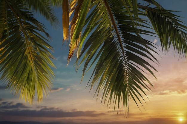 Palm tree leaves on summer background ar c v