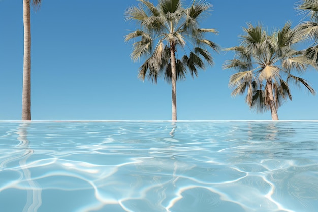 Palm Tree Leaves with a Swimming Pool extreme closeup Generative AI