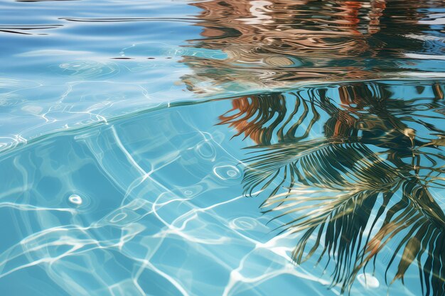 Palm Tree Leaves with a Swimming Pool extreme closeup Generative AI