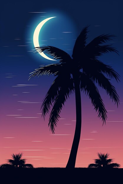 Photo a palm tree and the moon