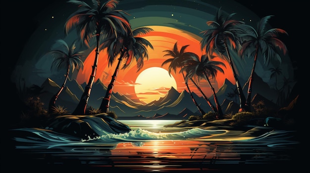 Palm tree in the nature illustration