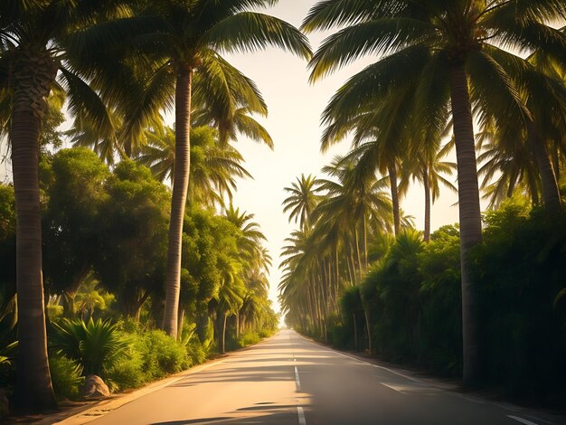 Palm Tree in road side nature ai generated