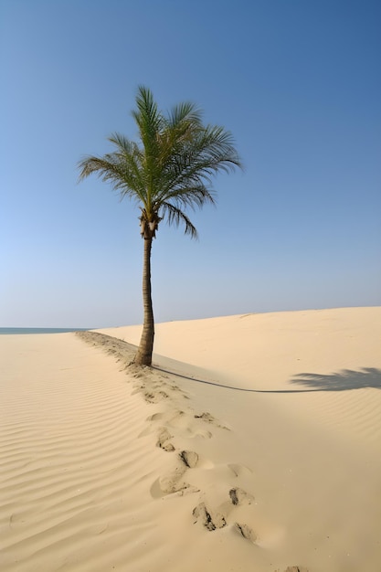 A palm tree in the sand