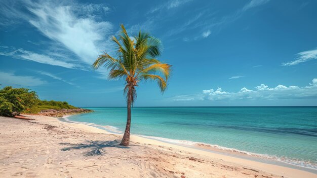 Photo palm tree on sandy beach by ocean