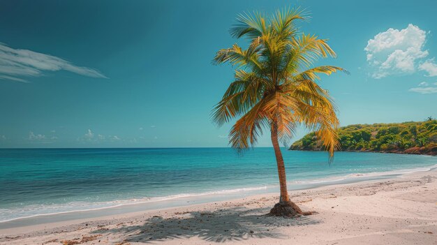 Photo palm tree on sandy beach by ocean