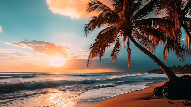 Palm Tree on Sandy Beach Generative AI