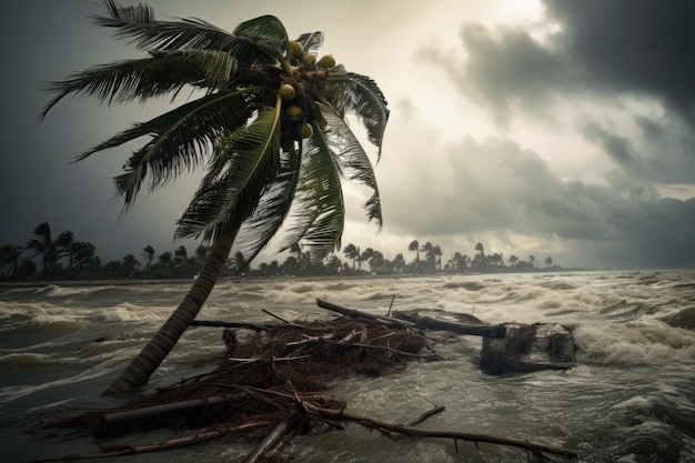 A palm tree standing strong after a hurricane