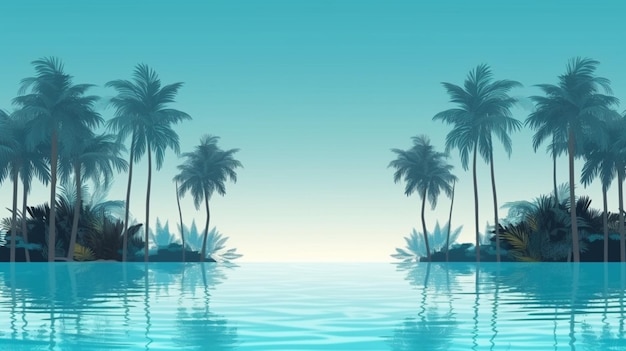 Пальма лето голубая вода бассейн фон тропический баннер