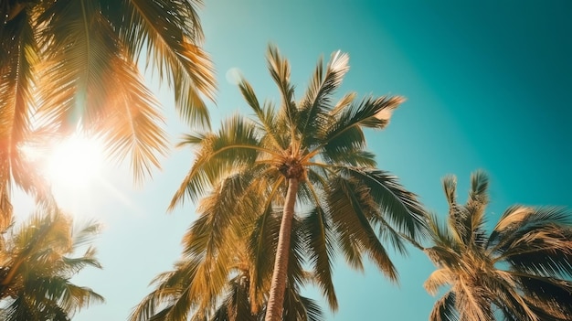 Palm tree sunny background Illustration AI GenerativexA