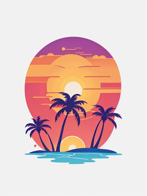 Palm tree and sunset on the sea AI Generated