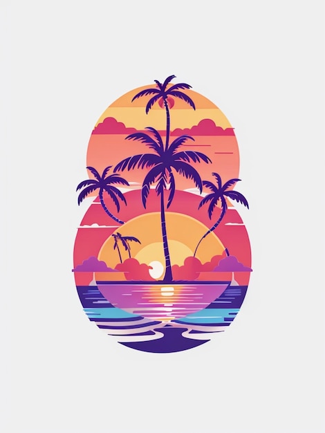 Photo palm tree and sunset on the sea ai generated