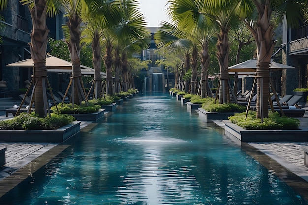 Photo palm tree surrounded swimming pool