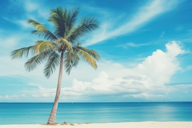 Palm tree on tropical beach with blue sky